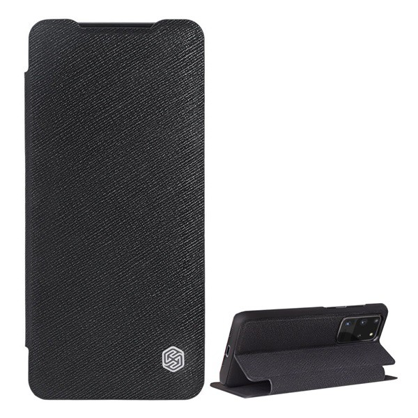 NILLKIN MING tok álló, bőr hatású (FLIP, oldalra nyíló, asztali tartó funkció, bankkártya tartó, textil minta) FEKETE [Samsung Galaxy S20 Ultra 5G (SM-G988B)] (5996457970957)