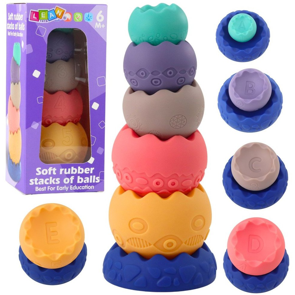 Lean Toys Oktatókészlet Puha Tojások, Golyók Számokkal, Érzékszervi Torony 6 db (25084)