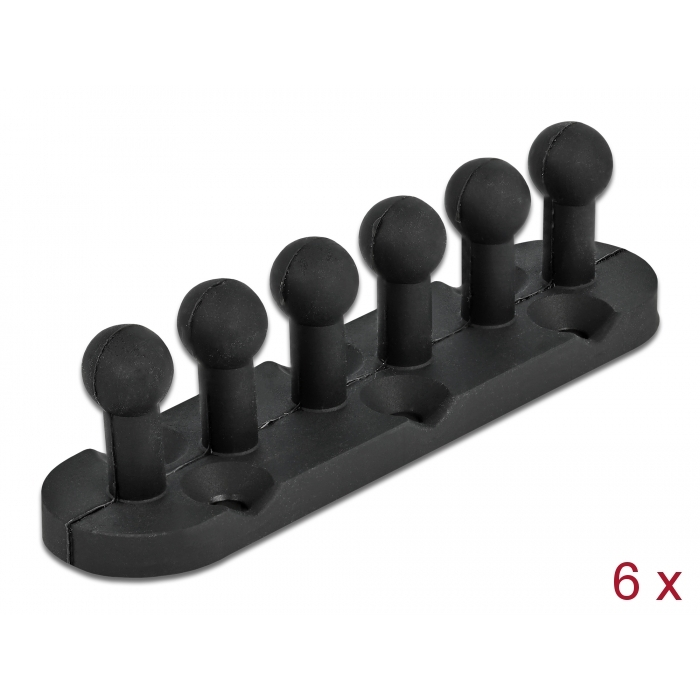 Delock 6 db.-os fekete öntapadós / csavarozható kábeltartó 5 átvezetővel (18332)