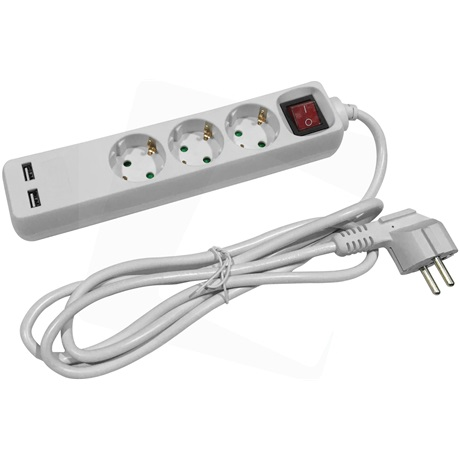 Entac ESE1.5G3-1.5-SW-USB 2x USB-A Hálózati elosztó 3 aljzatos 1.5m - Fehér (ESE1.5G3-1.5-SW-USB)