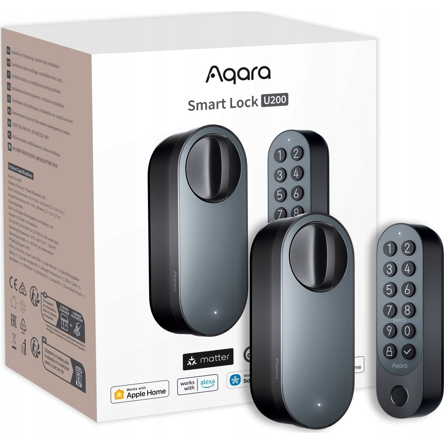 Aqara EL-D02D Smart Lock U200 Offline Okos Ajtózár - Fekete (EL-D02D)