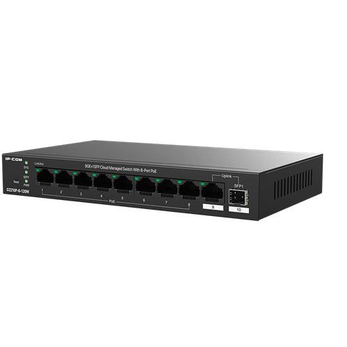 IP-COM 9x1Gbps, 1x 1Gbps SFP menedzselhető Poe switch (G2210P-8-120W)
