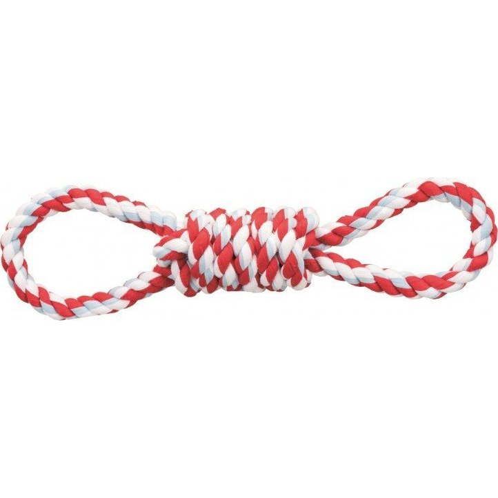 Trixie 35718 Kutyajáték Fogselyem 38 cm Piros-Fehér Hurkos Középen Bogozott (TX-35718)