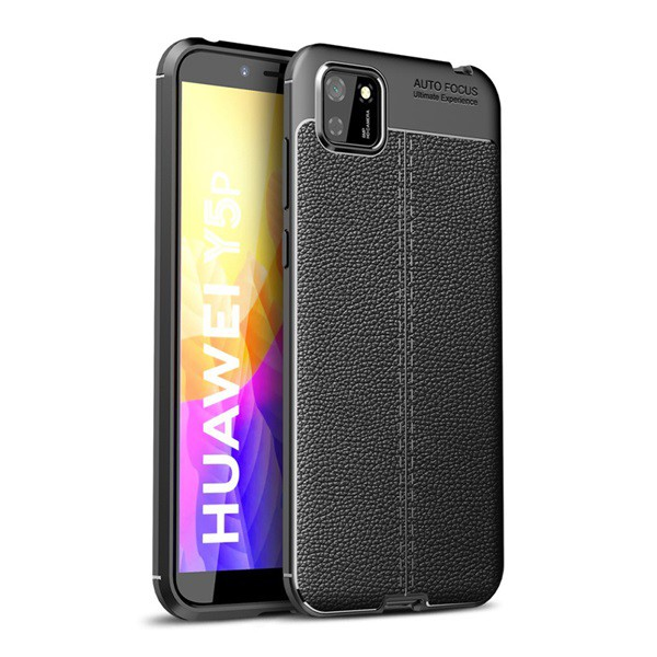 Szilikon telefonvédő (közepesen ütésálló, bőr hatású, varrás minta) FEKETE [Honor 9S] (5996457979844)