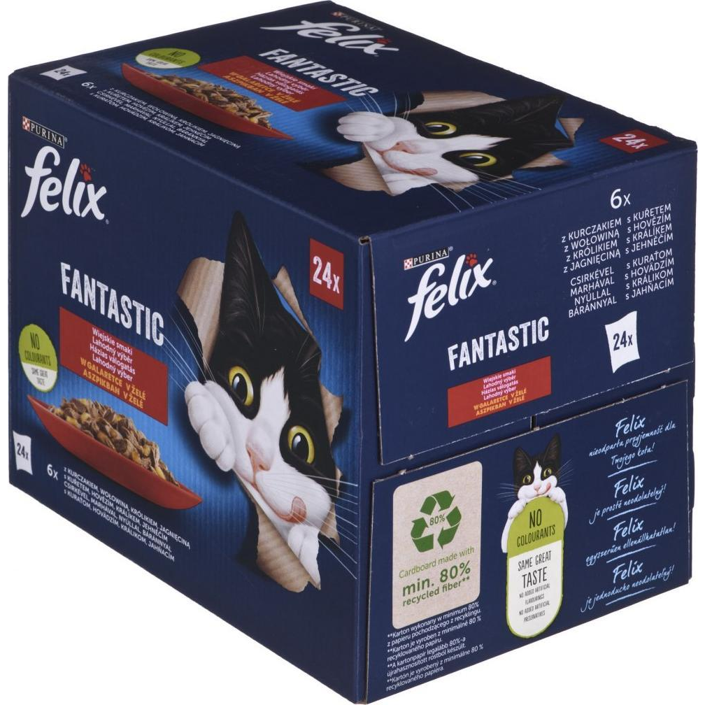 Felix Fantastic Házias Válogatás Aszpikban Csirkével, Marhával, Nyúllal, Báránnyal 24 X 85 G (12448009)