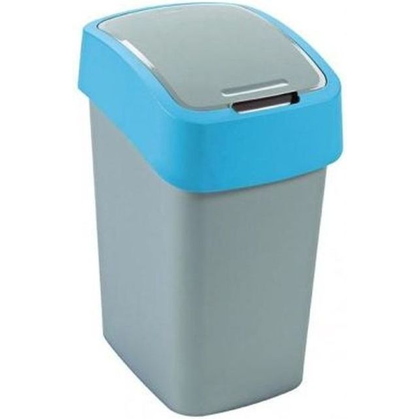 Szemeteskuka, Curver Flip Bin, 25 l, ezüstszürke/kék, kézi nyitású, csuklós fedelű, műanyag, praktikus