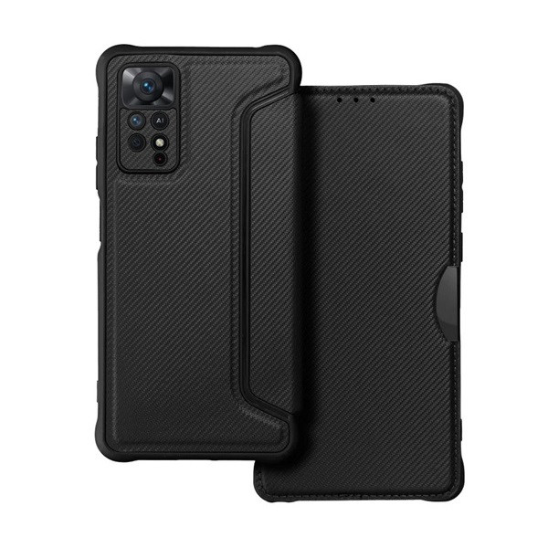 Xiaomi Redmi Note 11 Pro / Note 11 Pro 5G / Note 11E Pro, калъф със странично отваряне, ъгъл с въздушна възглавница, кожен ефект, карбонов модел, Razor Book, черен (RS129156)