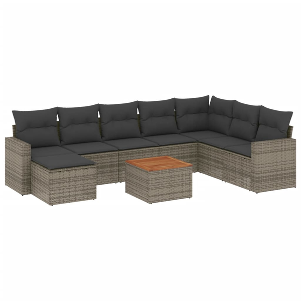 10 részes szürke polyrattan kerti ülőgarnitúra párnákkal