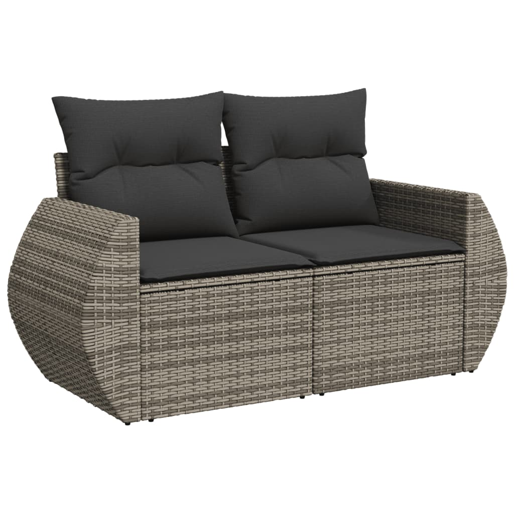 2 személyes szürke polyrattan kerti kanapé párnával (366142)