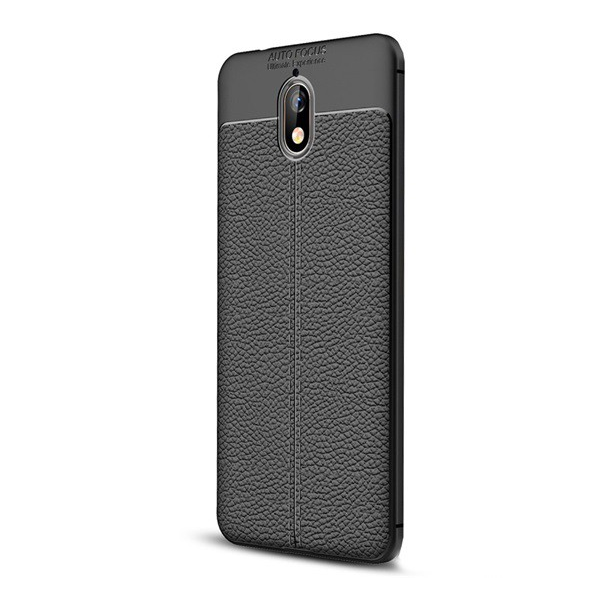 Szilikon telefonvédő (közepesen ütésálló, bőr hatású, varrás minta) FEKETE [Nokia 3.1] (5996457792474)