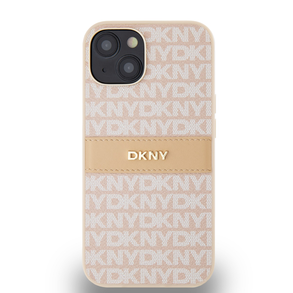 DKNY iPhone 14 Ismétlődő mintás PU Bőr Telefon tok - Pink