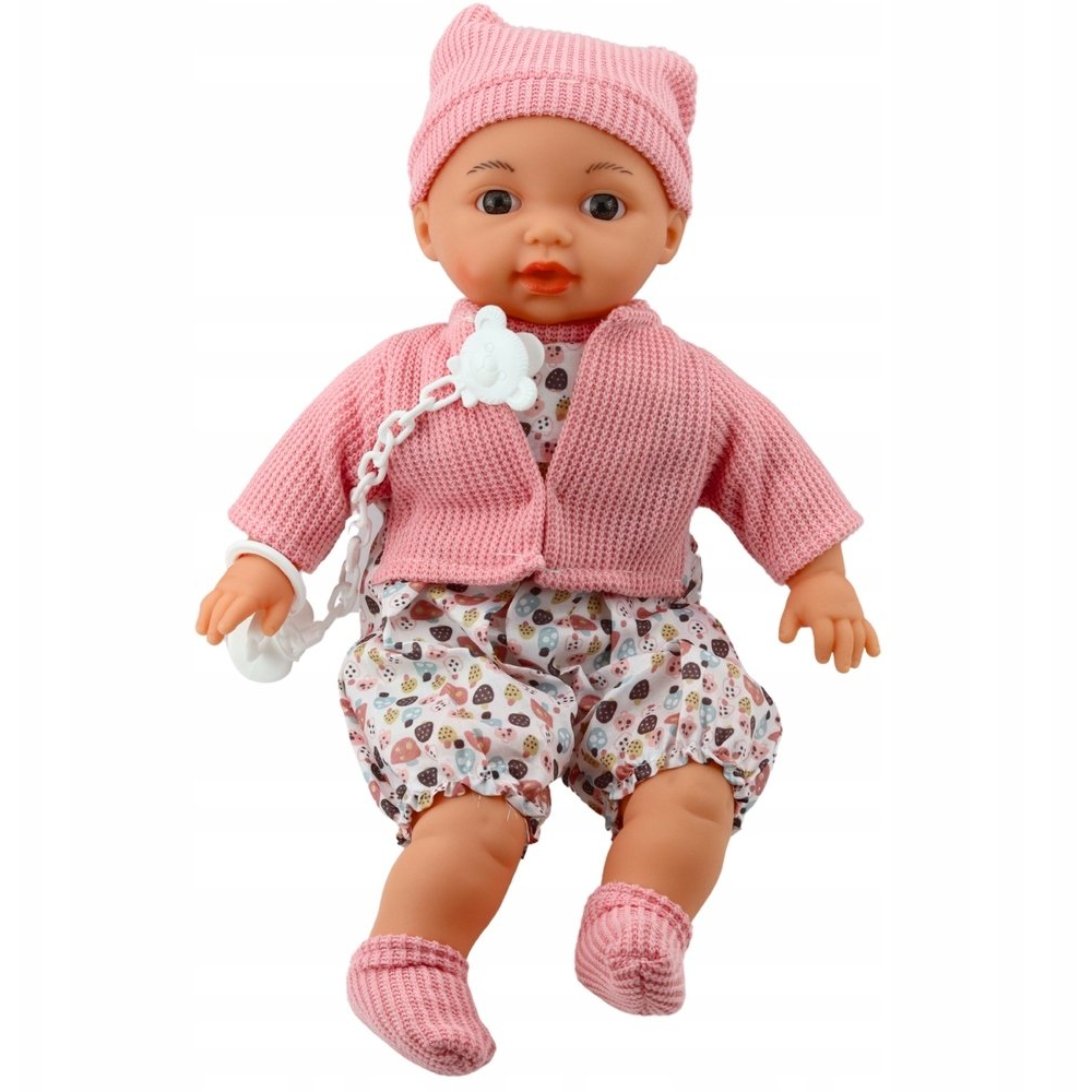 Lean Toys Baby Doll Pulóver Sapka Cumi Lánc Rózsaszín 40Cm (24442)