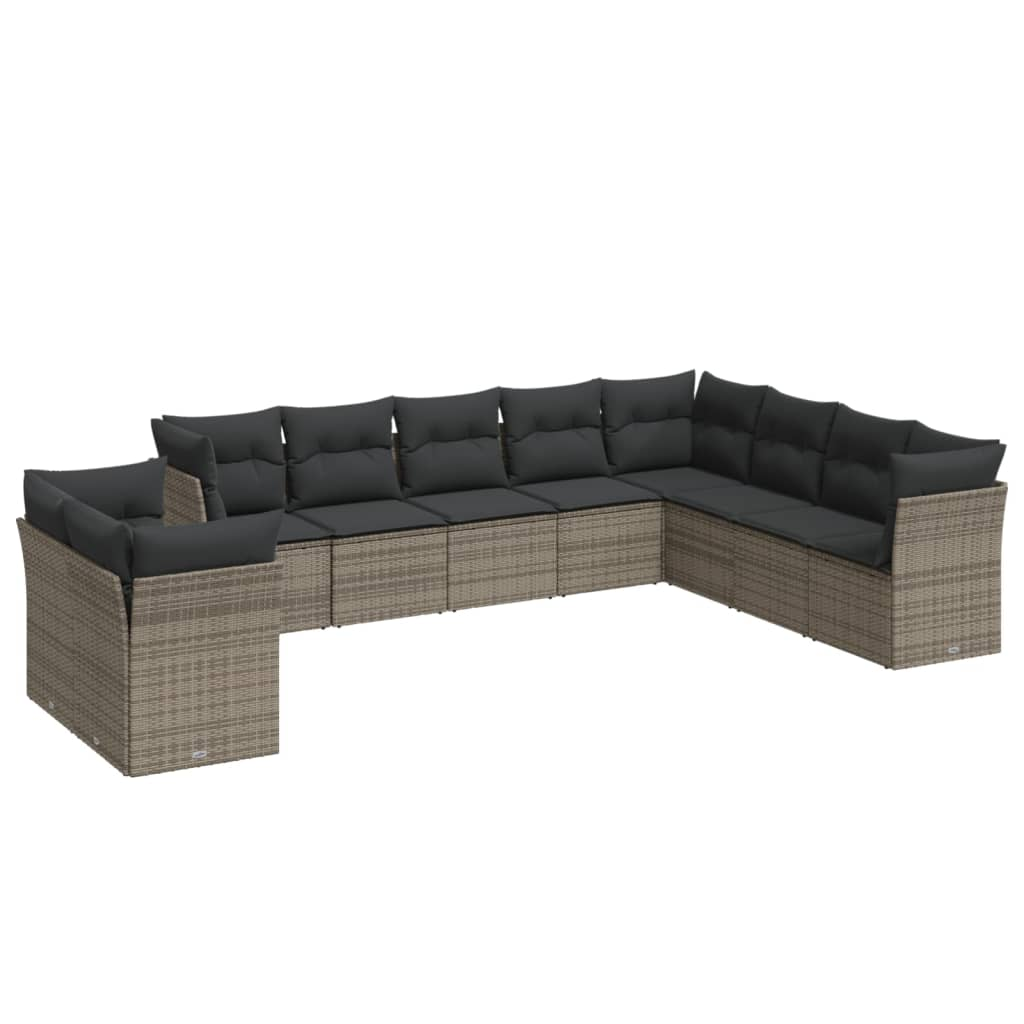 10 részes szürke polyrattan kerti ülőgarnitúra párnákkal (3217860)