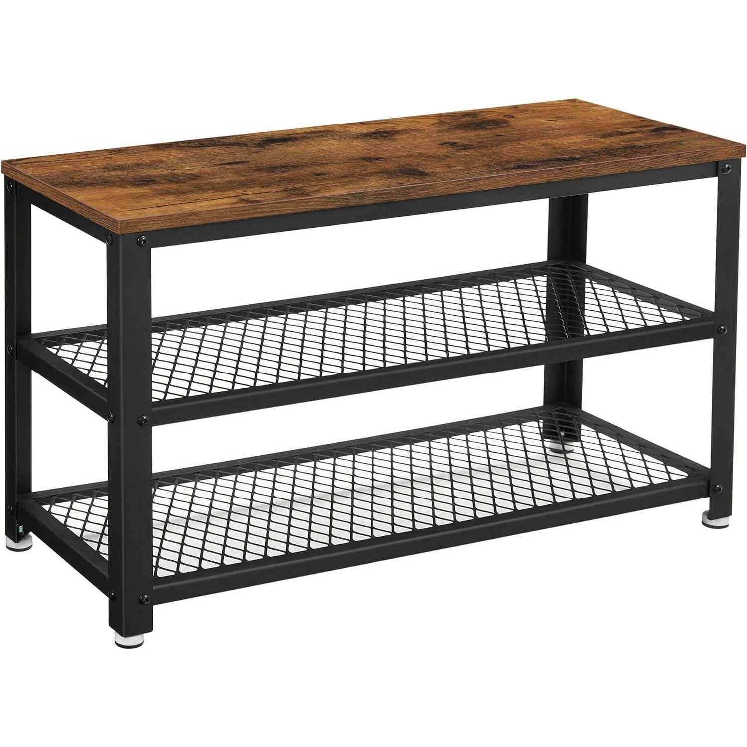 VASAGLE 30×73×45 cm, ipari, vintage, 2 polcos cipőtartó állvány, barna (81045)