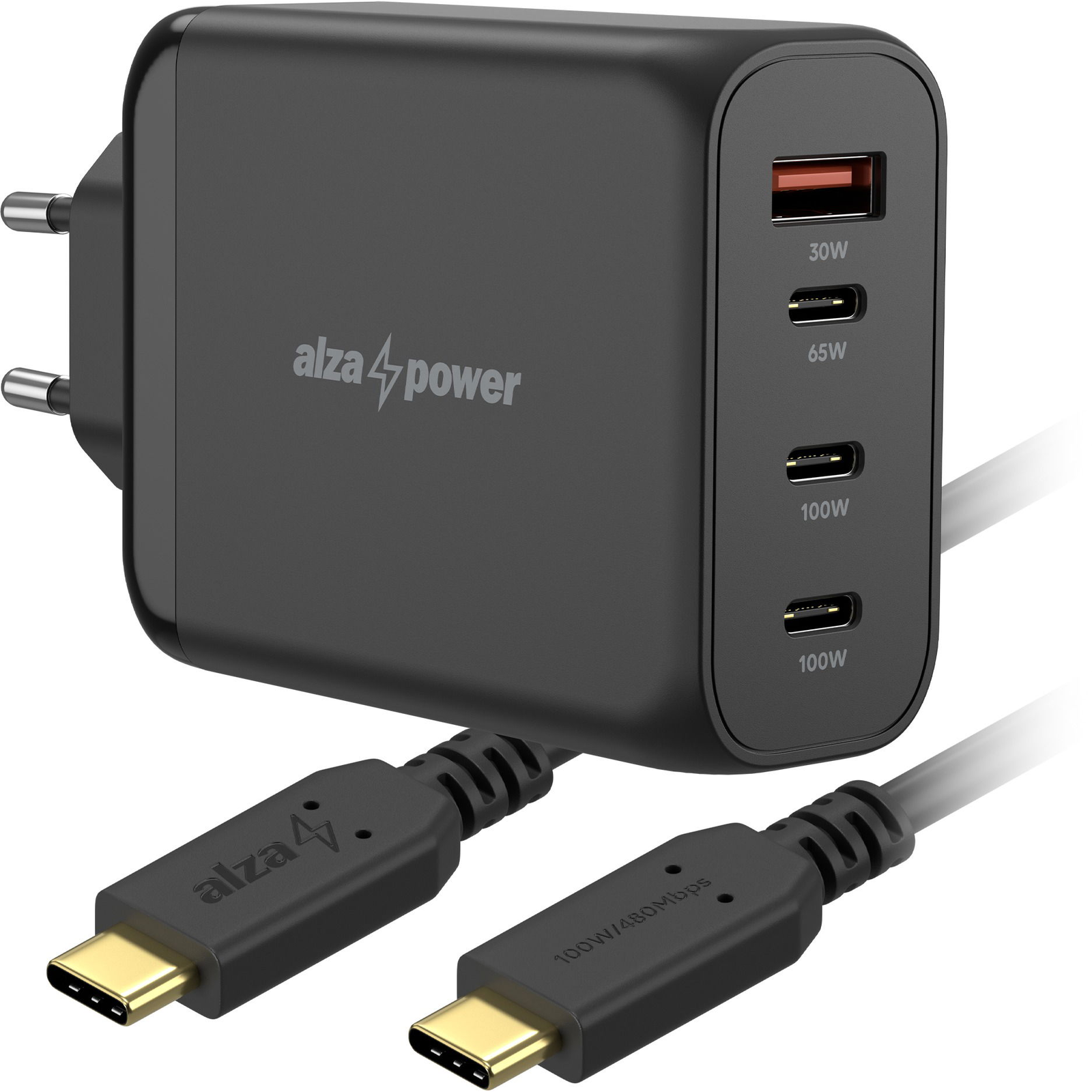 AlzaPower M7503CA Fast Charge 100 W fekete + Core USB-C 2.0 100 W, 2 m, fekete (APW-MG7503CA-CBTC4020B)