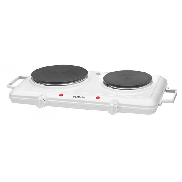Hornillo Eléctrico Doble, Zona Cocinado 18-15 Cm Con Asas, 2 Termostatos Regulación Continua Blanco 1500w-1000w Bomann Dkp 5028 Cb