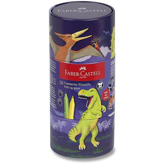 FABER-CASTELL Connector Dinoszaurusz fém dobozban, 20 szín (155546)