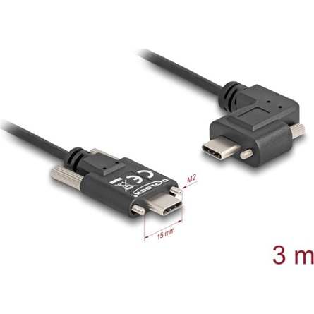 Delock USB 2.0 kábel USB Type-C  apa csatlakozó csavarokkal - USB Type-C  apa csatlakozó csavarokkal ívelt bal / jobb PD 3.0 60 W 3 m (80958)