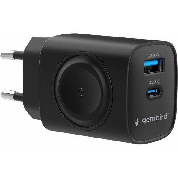 Gembird TA-UC-PDQCW20-01-BK USB-A / USB-C / Apple Watch Hálózati töltő Adapter 20W - Fekete