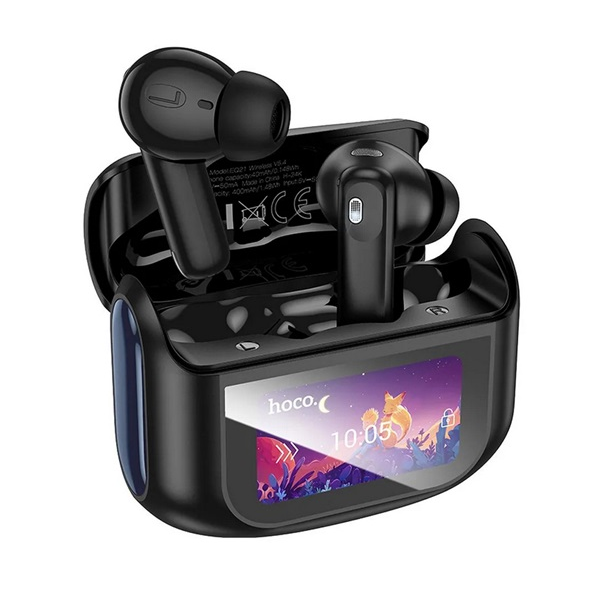 Hoco EQ21 bluetooth fülhallgató SZTEREO (v5.4, TWS, mikrofon, aktív zajszűrő, érintőkijelző + töltőtok) FEKETE (EQ21_B) (EQ21_B)