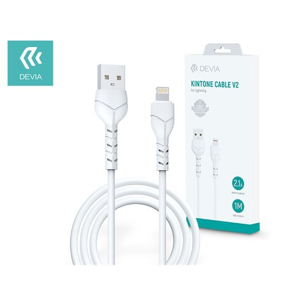 USB - Lightning кабел за данни и зареждане с 1 m кабел - Devia Kintone Cable V2 Series for Lightning - 5V/2.1A - бял