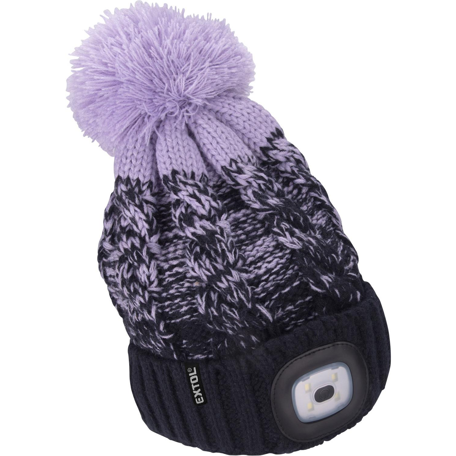 EXTOL LIGHT Pomponos sapka fejlámpával, 4 × 45 lm, sötétkék / lila, UNI (43466)