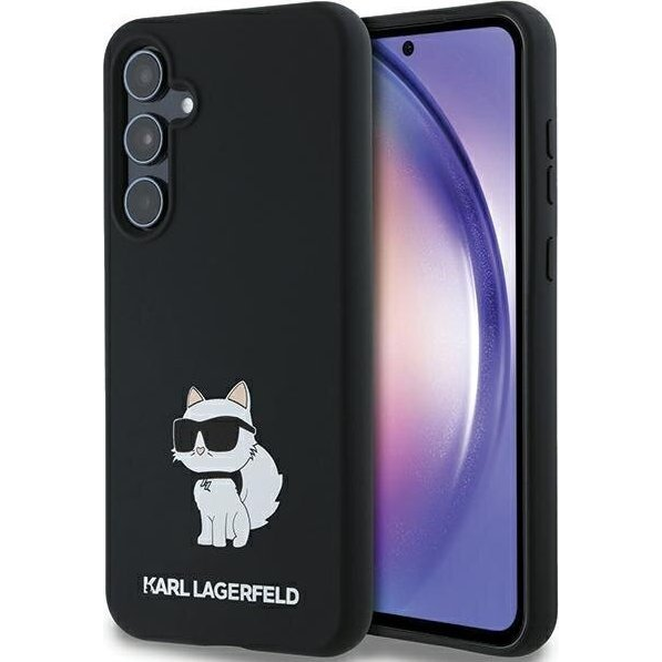 Калъф за телефон Karl Lagerfeld Silicone Choupette Metal Pin, силиконов, черен, Съвместим с Samsung Galaxy A35 A356