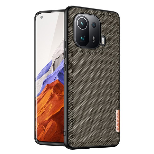Xiaomi Mi 11 Pro, Műanyag hátlap védőtok + szilikon keret, fényvisszaverő szövet hátlap, rács minta, Dux Ducis Fino, zöld (105629)