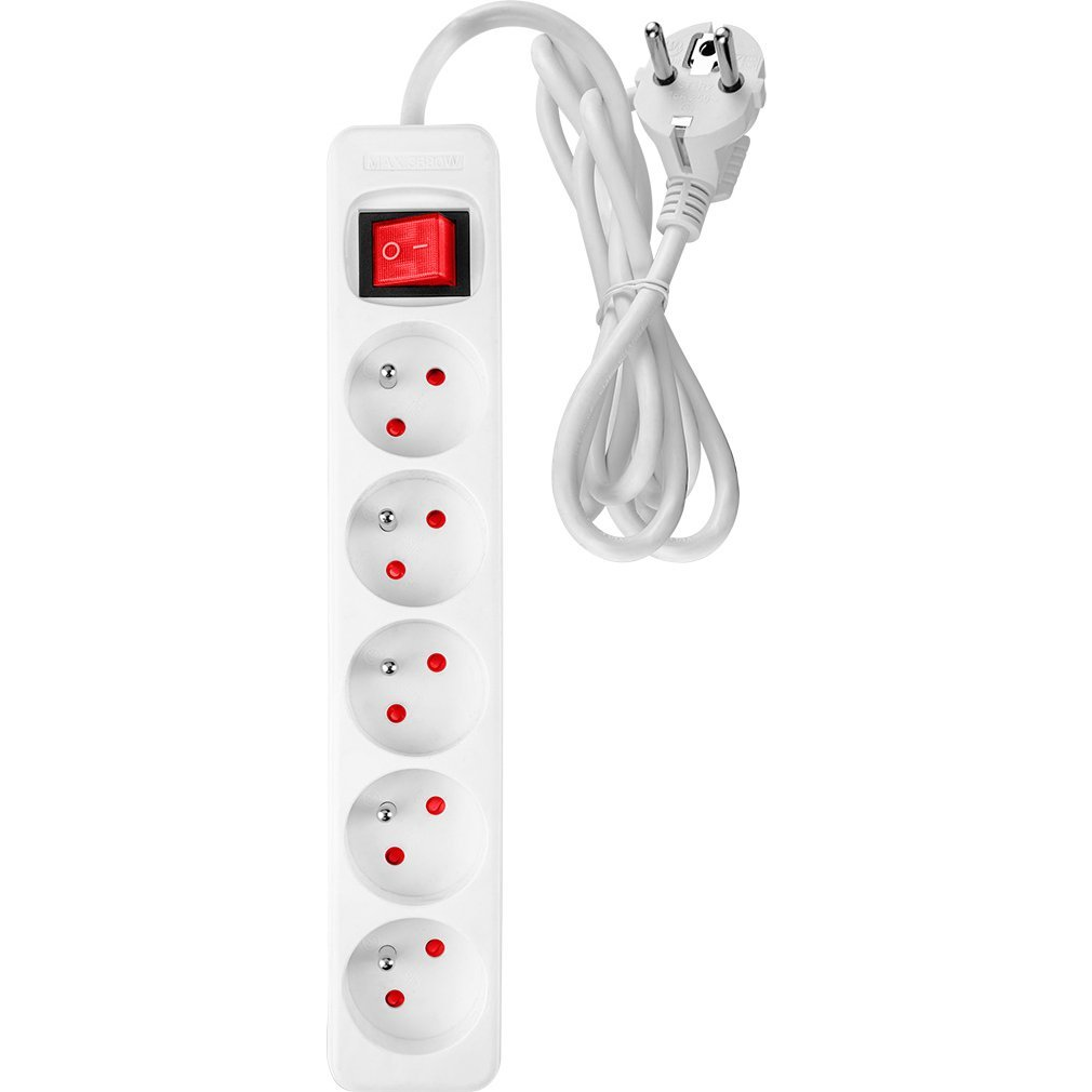 NEo Hálózati Elosztó, Kapcsolós, 5 Aljzat, 3 m/ 3 X 1,5 mm2 Kábel, Fehér (90-179)