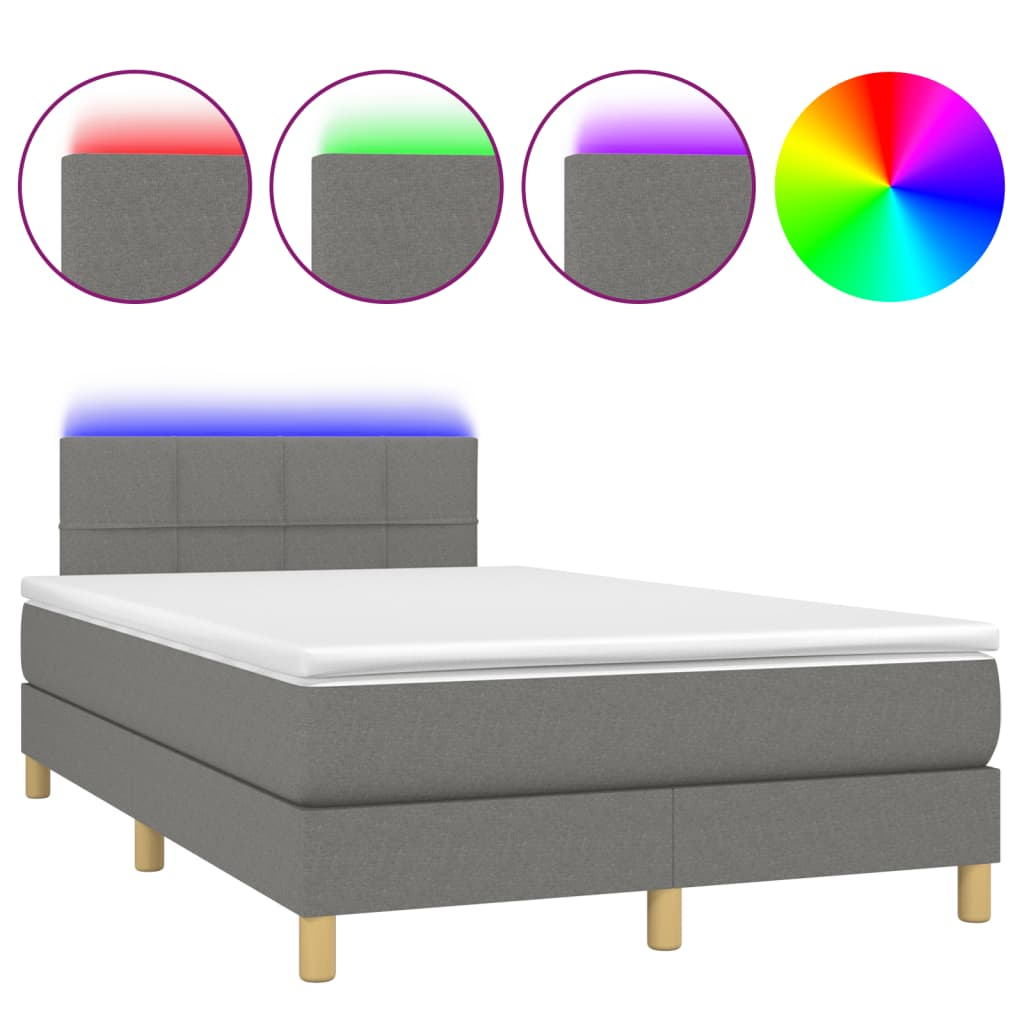 sötétszürke szövet rugós és LED-es ágy matraccal 120x190 cm (3270089)