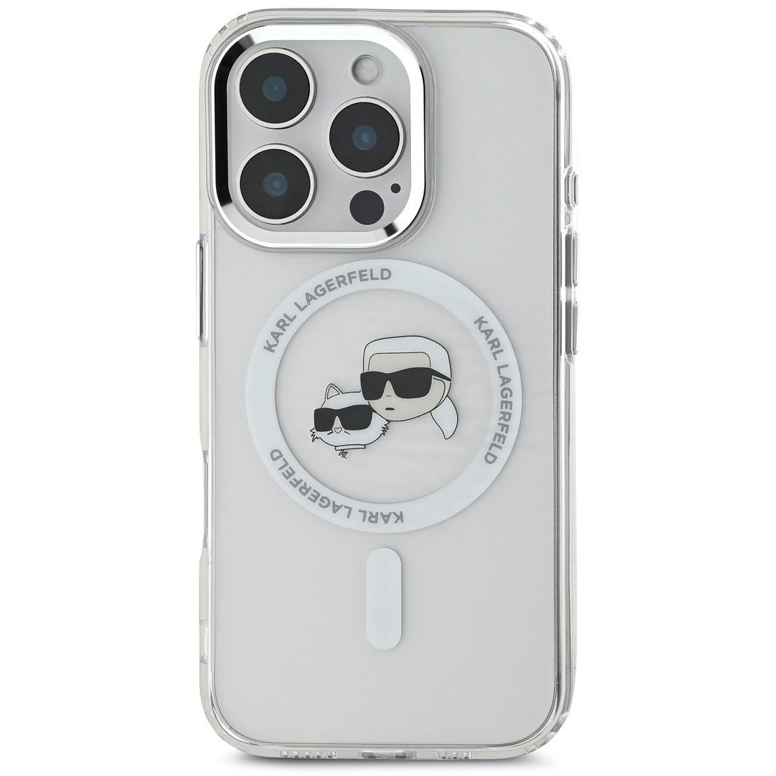 Karl Lagerfeld IML K&CH Heads Metal Frame iPhone 16 Pro Max MagSafe átlátszó tok (KLHMP16XHLSKCH)