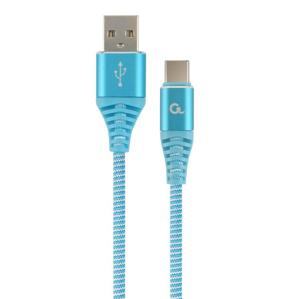 Кабел за захранване и данни на Gembird, USB 2.0 (T) към USB 2.0 Type-C (T), 1 m, тюркоазено / бяло, CC-USB2B-AMCM-1M-VW