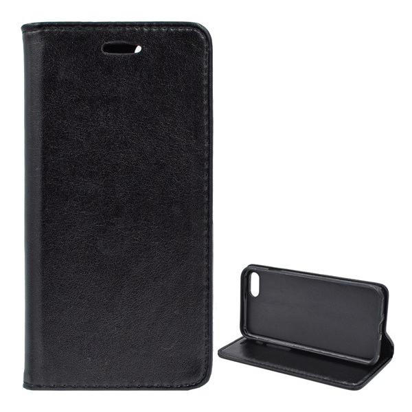 Husa pentru telefon din piele in picioare (clapa, deschidere laterala, suport de birou) neagra [Apple iPhone 7]