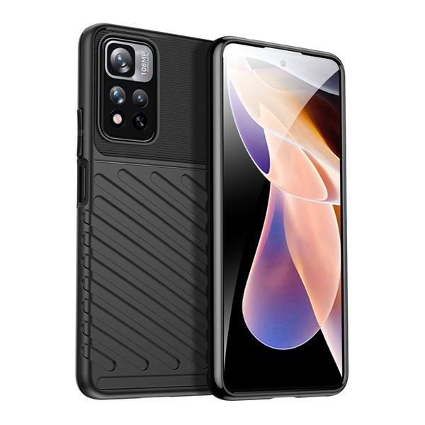 Szilikon telefonvédő (közepesen ütésálló, csíkos, dombor minta) FEKETE [Xiaomi Redmi Note 11 Pro]