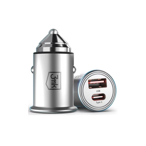 3mk Hyper Car Charger Autós USB-C / USB-A töltő - Ezüst (30W)