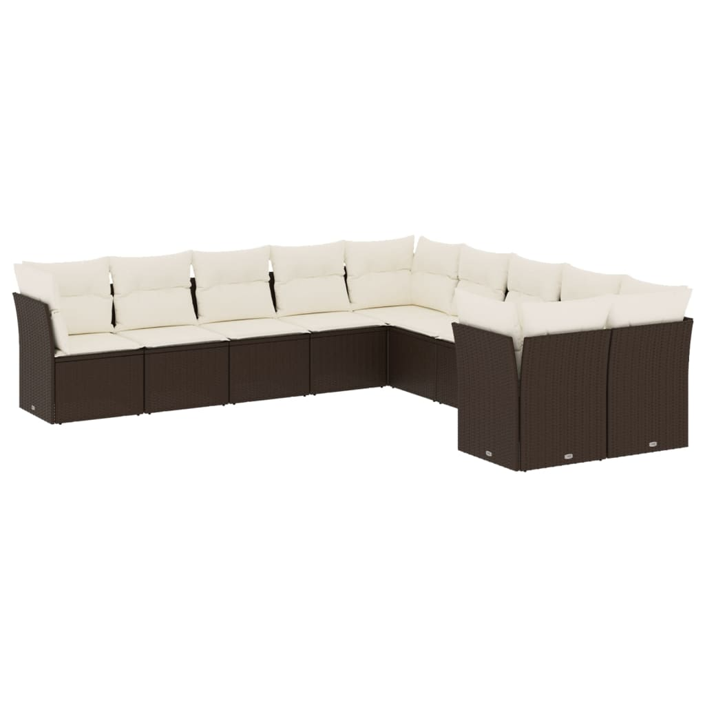 10 részes barna polyrattan kerti ülőgarnitúra párnákkal (3218243)