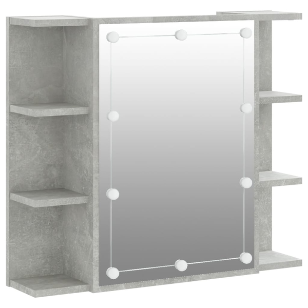 betonszürke színű tükrös szekrény LED-ekkel 70 x 16,5 x 60 cm