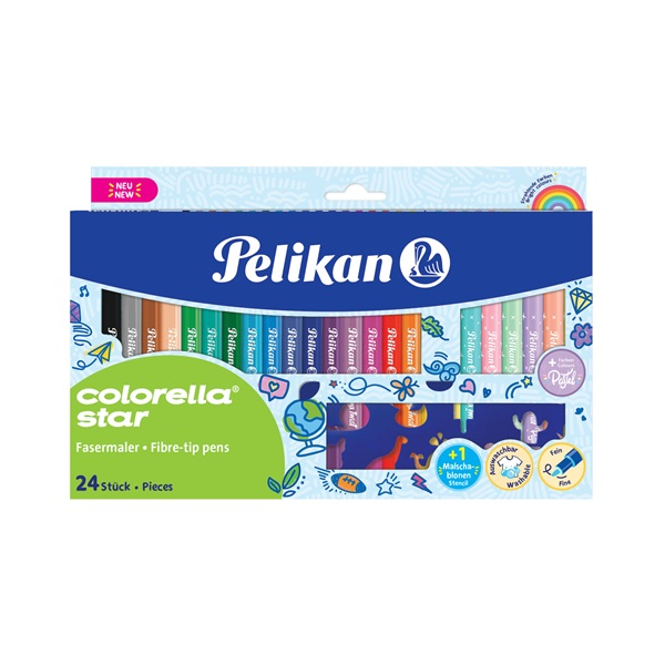 Pelikan Colorella Star C302 флумастер/24 цвята (18 ярки + 6 пастелни цвята) + шаблон за популярни форми