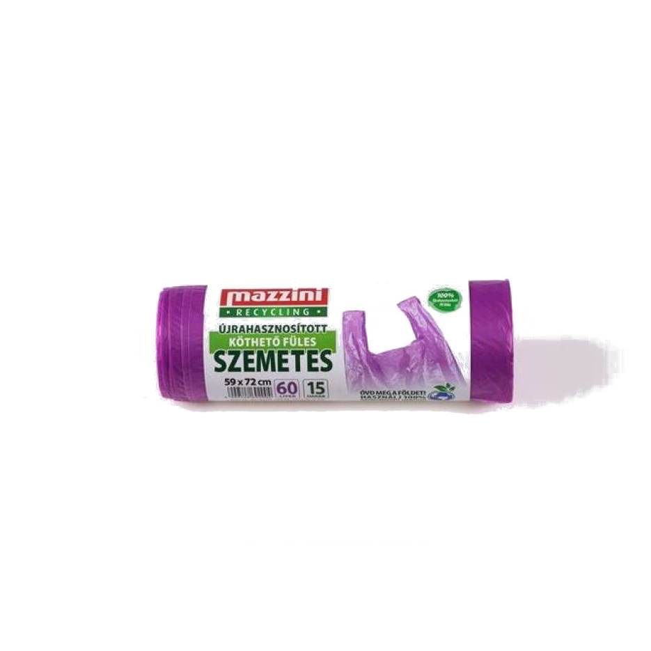Mazzini Újrahasznosított Köthető füles szemeteszsák 60 l (15 db / tekercs) - Lila (104037)