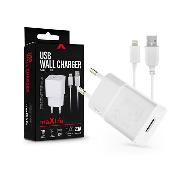 Maxlife TF-0099 univerzális hálózati töltő adapter + 1m Lightning kábel fehér (TF-0099)