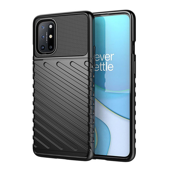 Szilikon telefonvédő (közepesen ütésálló, csíkos, dombor minta) FEKETE [OnePlus 8T] (5996591012896)