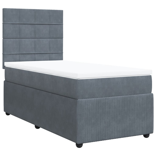 Pat box spring cu saltea, gri închis, 90x200 cm, catifea