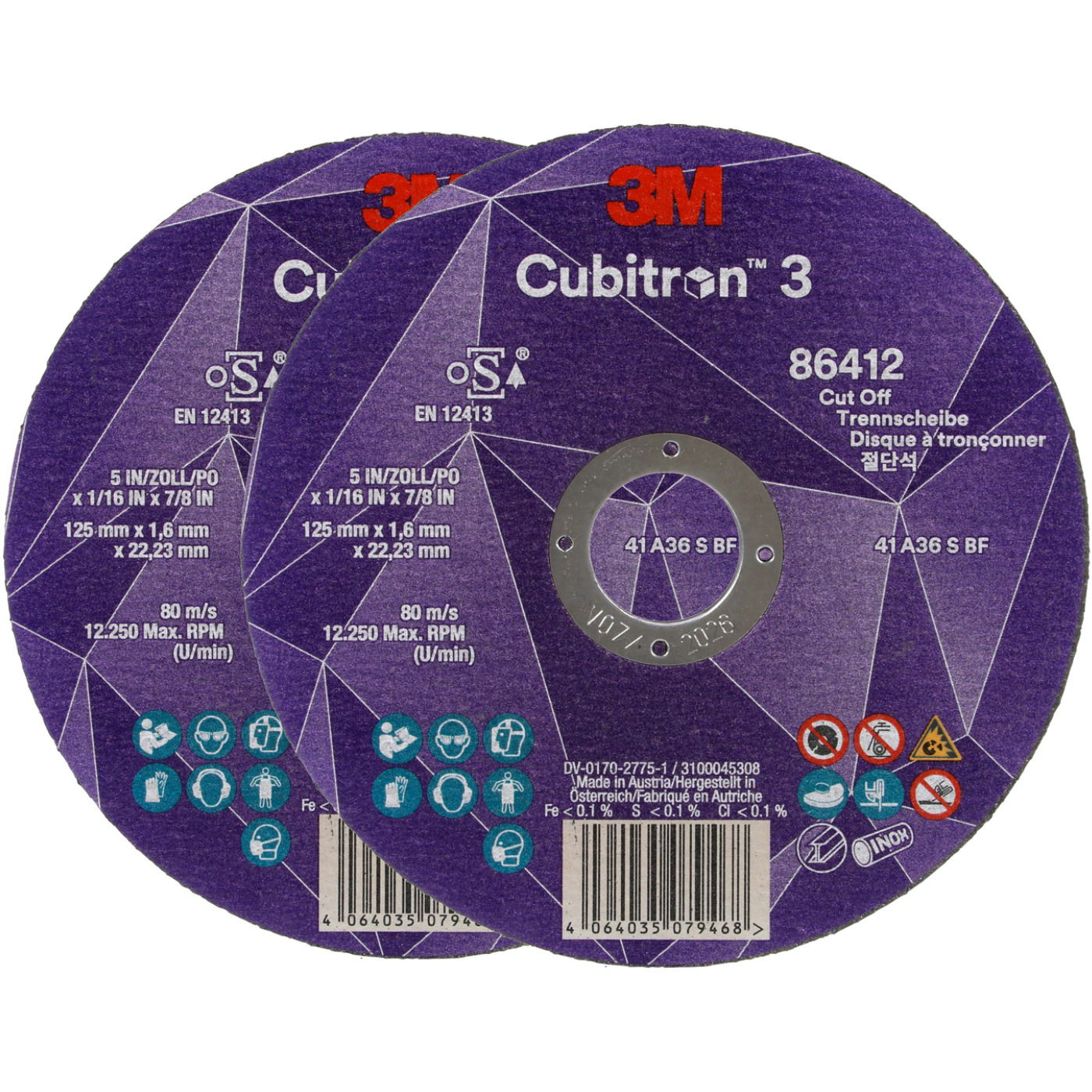 3M Cubitron 3 vágókorong, méret 125×1,6 mm, 2 db, 86412 (7100303829)