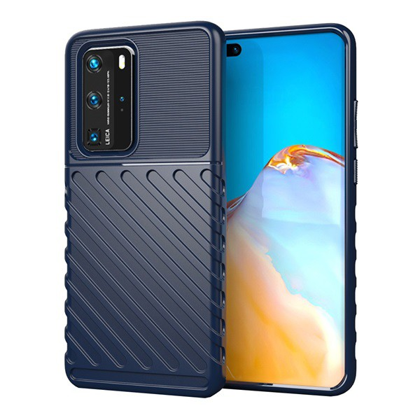 Szilikon telefonvédő (közepesen ütésálló, csíkos, dombor minta) SÖTÉTKÉK [Huawei P40 Pro 5G] (5996457971602)