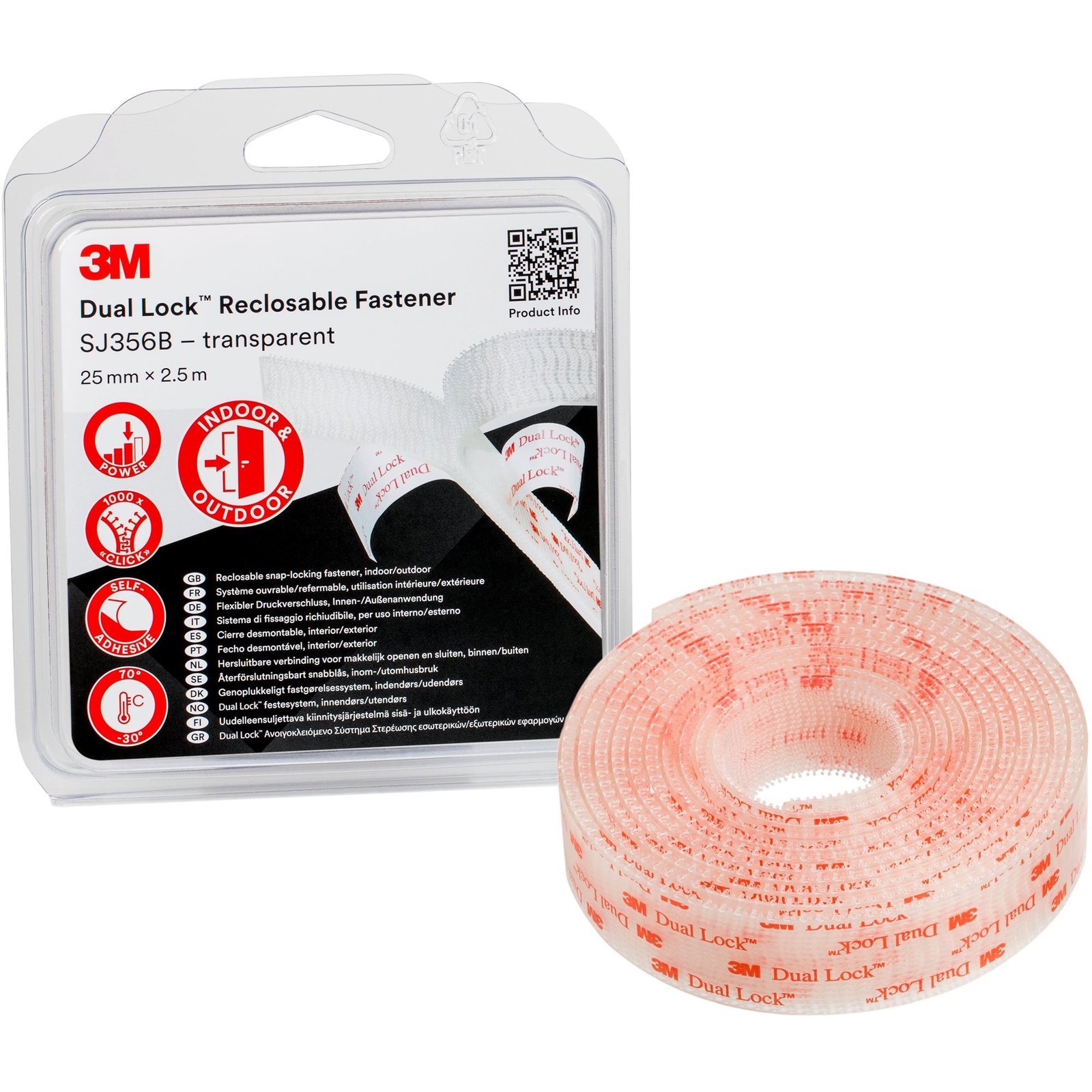 3M Dual-Lock öntapadó tépőzár SJ356B, átlátszó, 25 mm x 2,5 m bliszter csomagolásban (F8201)