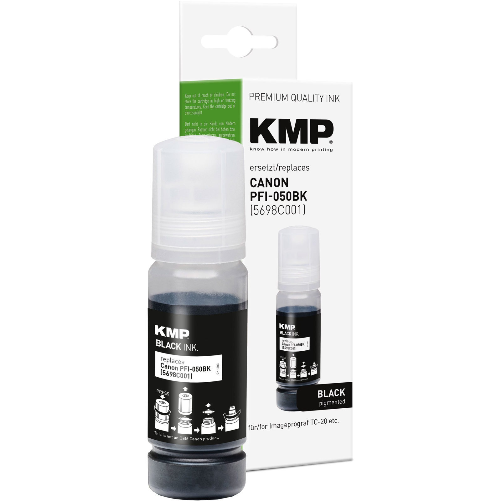 Съвместима мастилена касета KMP за Canon PFI050BK, черна, 70 мл