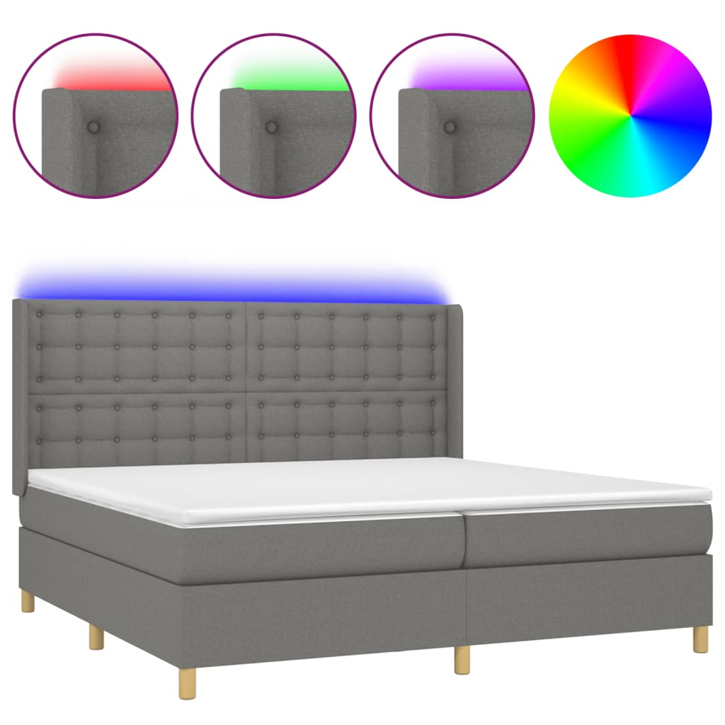 sötétszürke szövet rugós és LED-es ágy matraccal 200x200 cm (3139222)