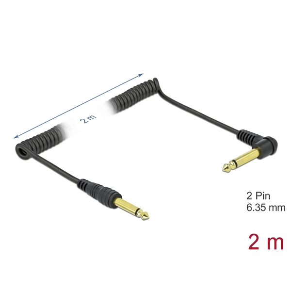 DeLock 85939 6.35mm Jack apa - 6.35mm Jack apa Mono Spirál kábel (2m)