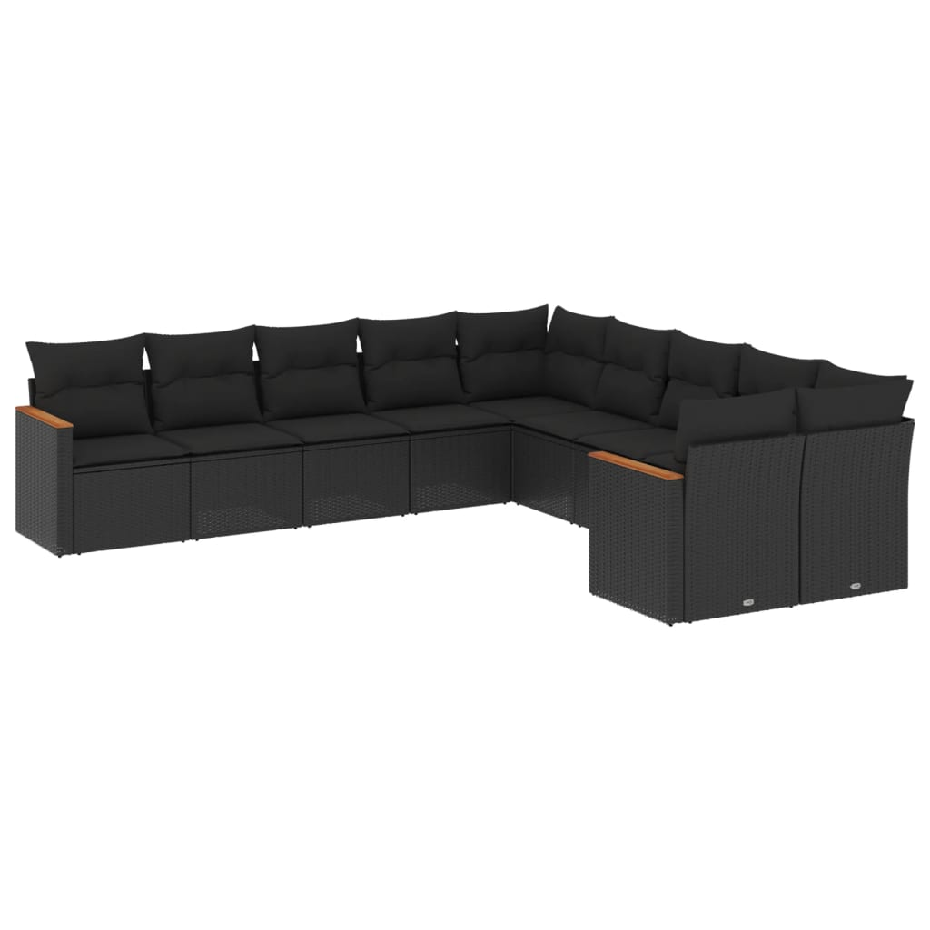 10 részes fekete polyrattan kerti ülőgarnitúra párnákkal (3258751)