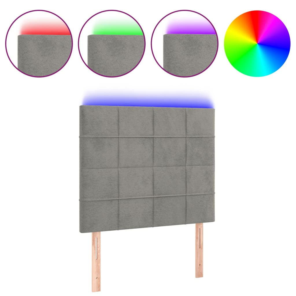 világosszürke bársony LED-es fejtámla 100x5x118/128 cm (3122466)